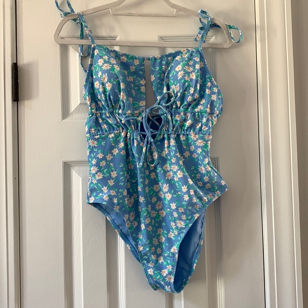 Xhilaration Blue Floral One Piece Swimsuit, Size XL